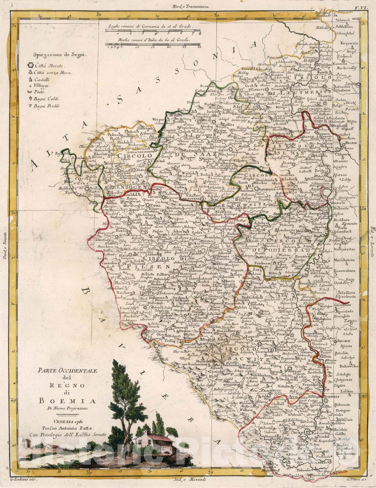 Historic Map : Parte Occidentale del Regno di Boemia, 1779, Vintage Wall Art