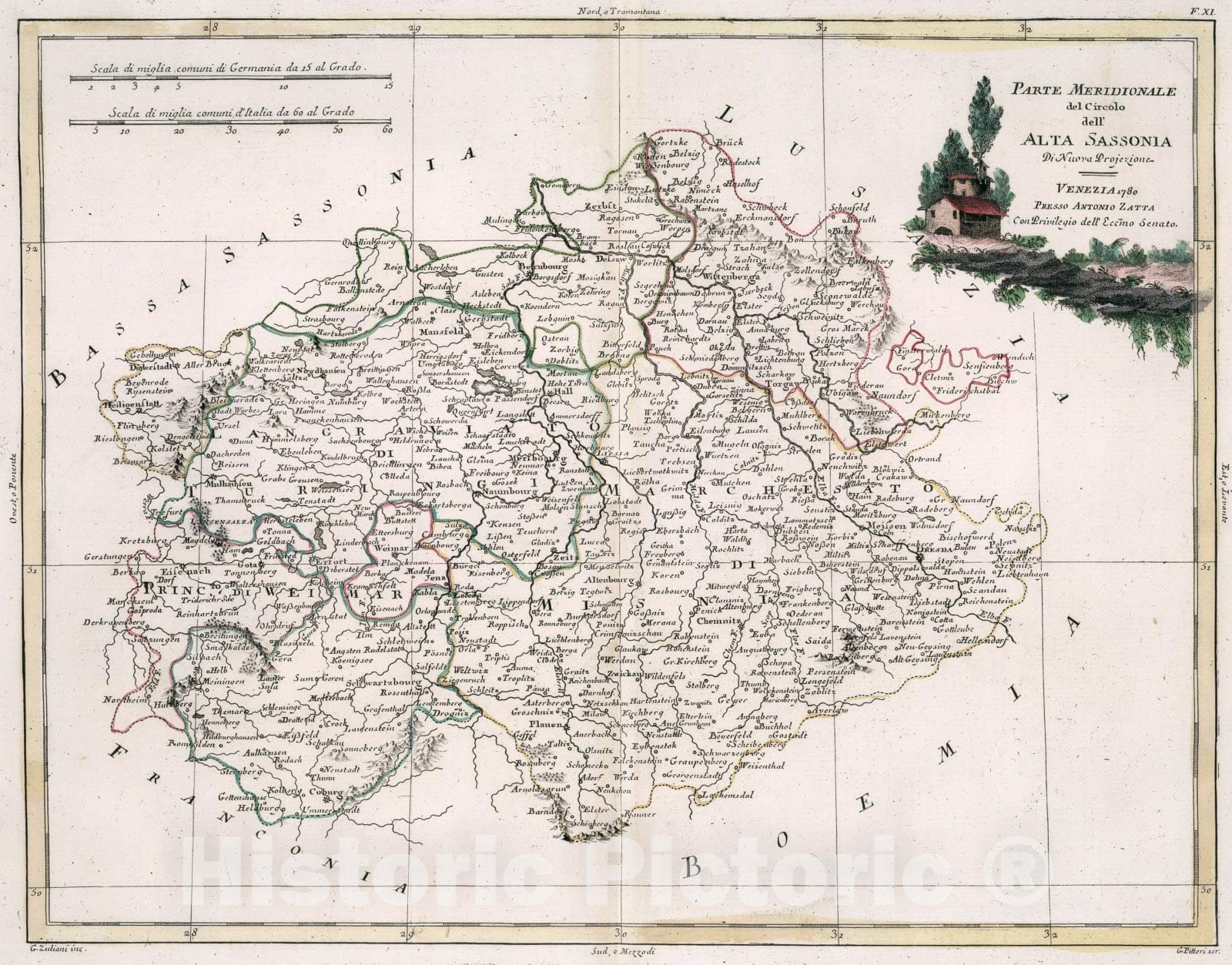 Historic Map : Parte Meridionale del Circolo dell Alta Sassonia, 1780, Vintage Wall Art