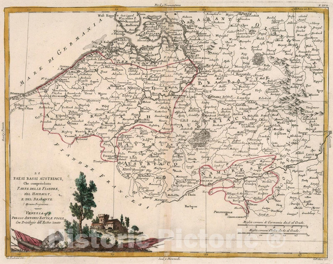 Historic Map : Li Paesi Bassi Austriaci Che comprendono, 1780, Vintage Wall Art