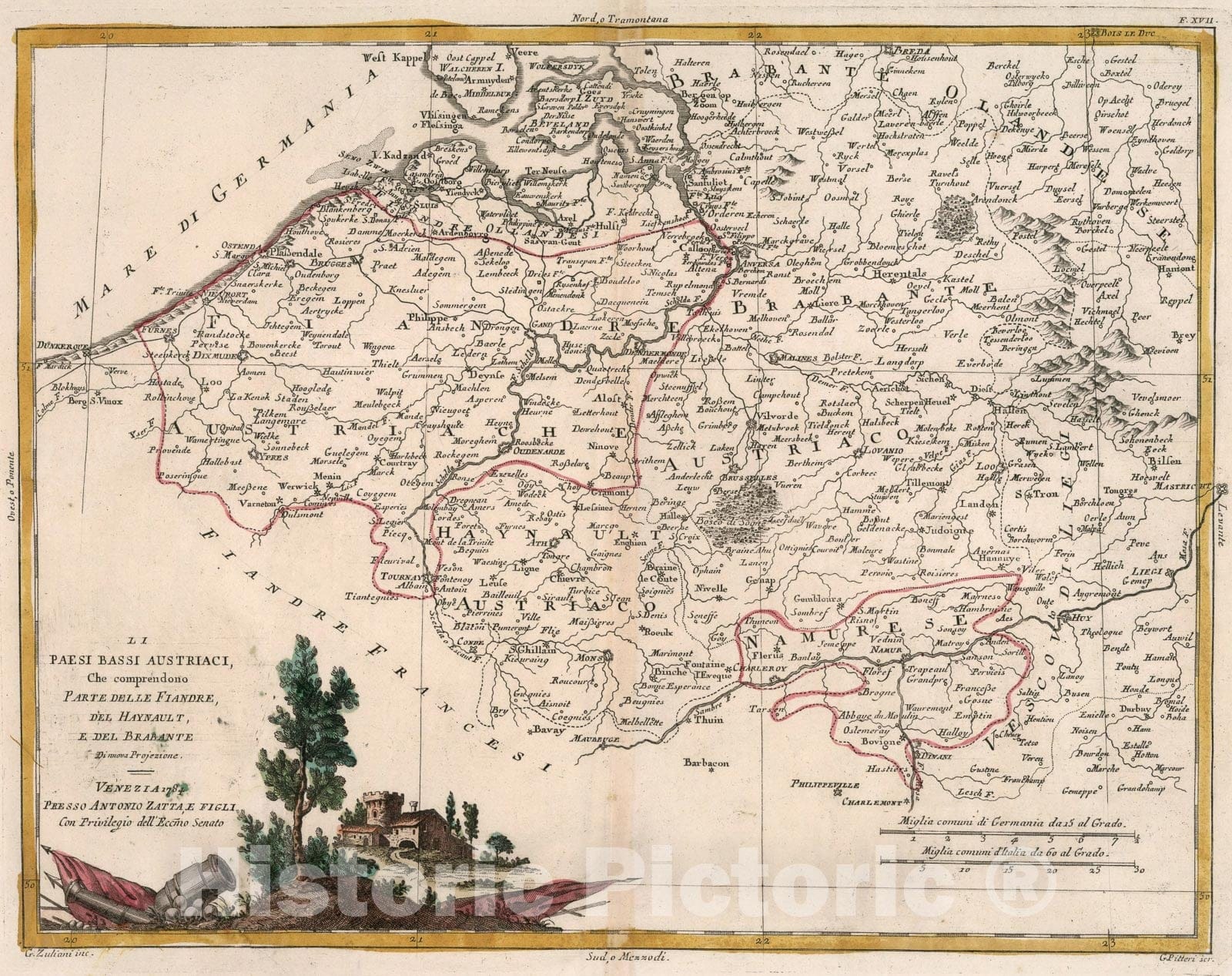 Historic Map : Li Paesi Bassi Austriaci Che comprendono, 1780, Vintage Wall Art