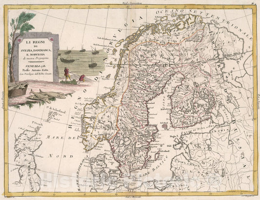Historic Map : Li Regni di Svezia, Danimarca, e Norvegia, 1781, Vintage Wall Art