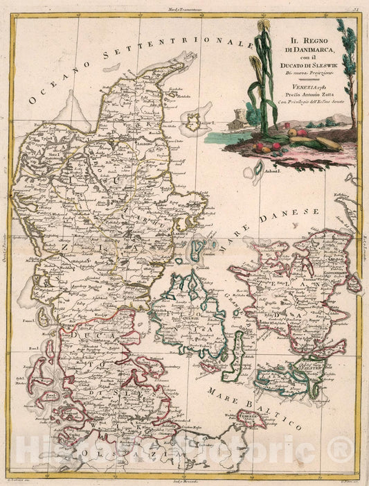 Historic Map : Il Regno Di Danimarca, 1781, Vintage Wall Art