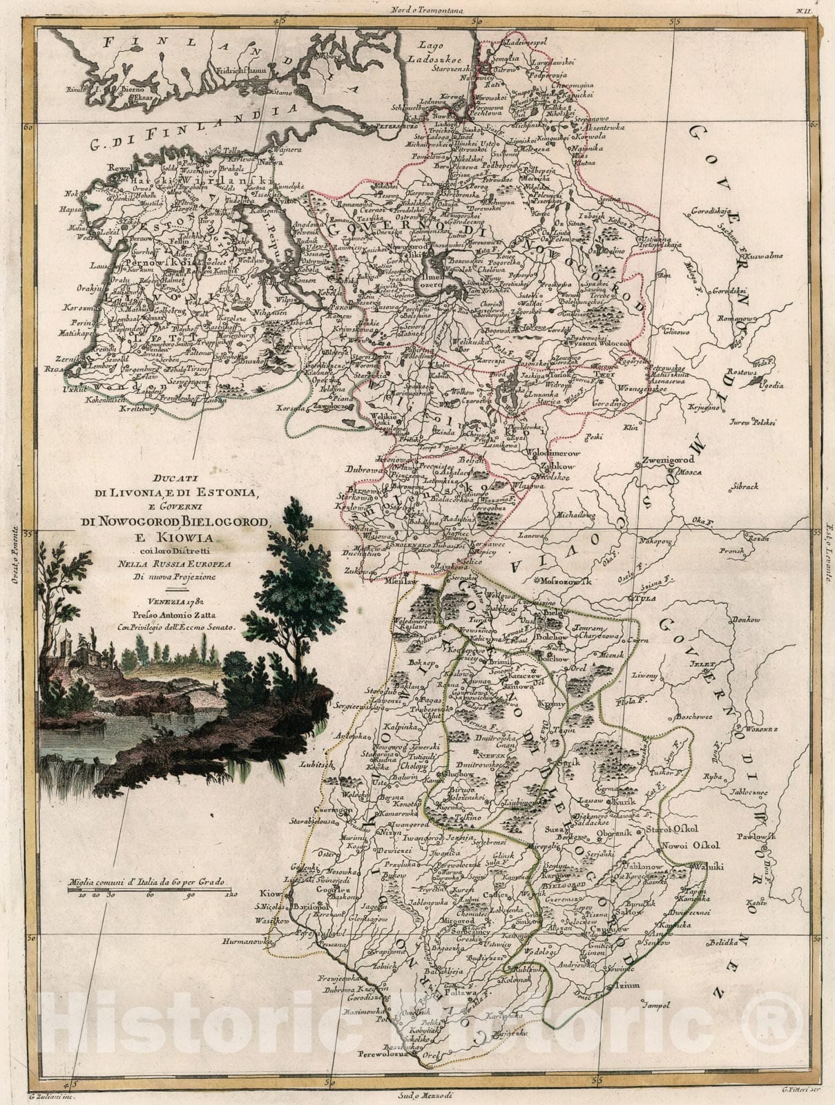 Historic Map : Ducati di Livonia, e di Estonia, e Governi di Nowogorod, Bielogorod, e Kiowia, 1782, Antonio Zatta, Vintage Wall Art