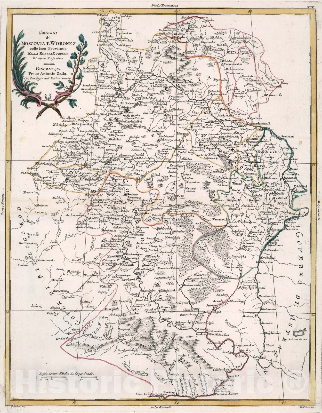 Historic Map : Governi di Moscovia e Woronez, 1782, Vintage Wall Art