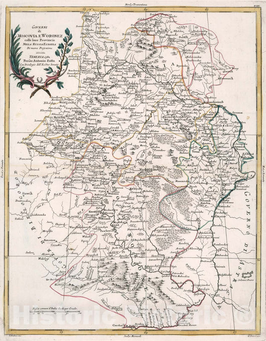 Historic Map : Governi di Moscovia e Woronez, 1782, Vintage Wall Art