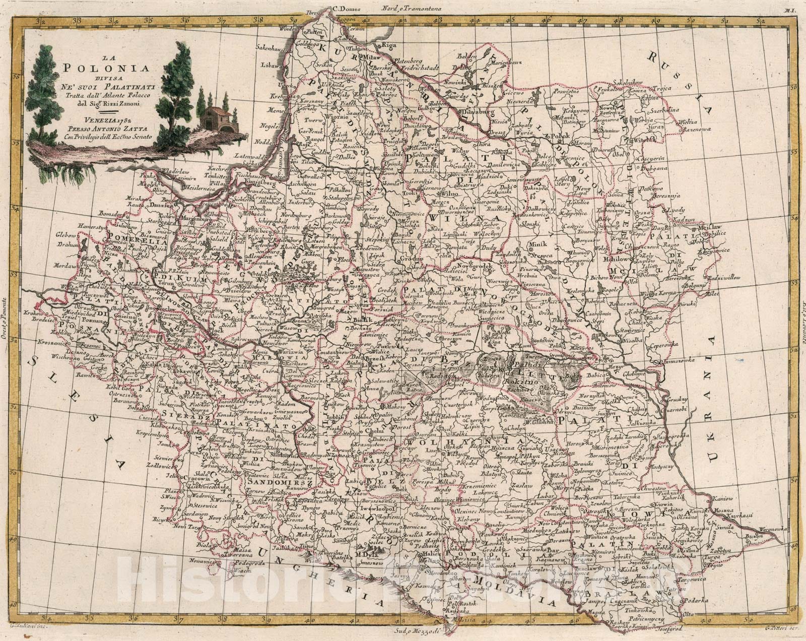 Historic Map : La Polonia, 1782, Vintage Wall Art