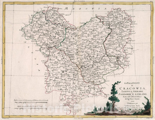 Historic Map - Li Palatinati di Cracowia, Lekzyca, Sieradz, Sandomir, E Lublino. Tratta dall' Atlante Poacco, 1781, Antonio Zatta v2
