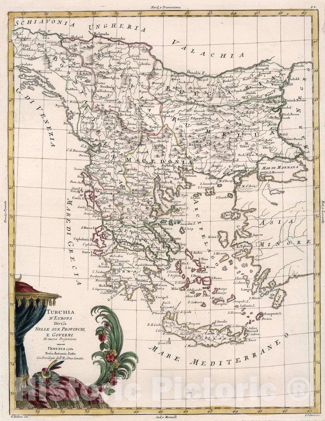 Historic Map : Turchia dEuropa, 1782, Vintage Wall Art