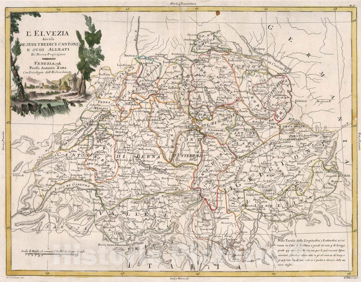 Historic Map : LElvezia, 1781, Vintage Wall Art