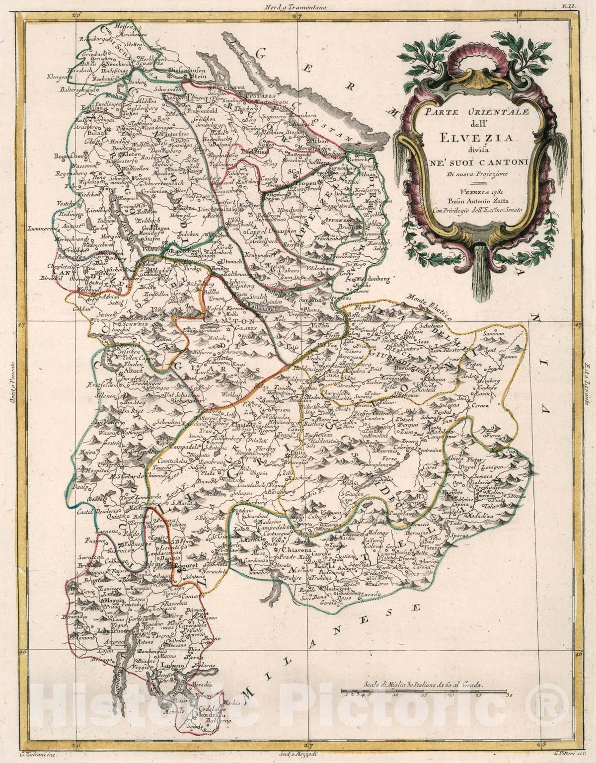 Historic Map : Parte Orientale dell Elvezia, 1781, Vintage Wall Art