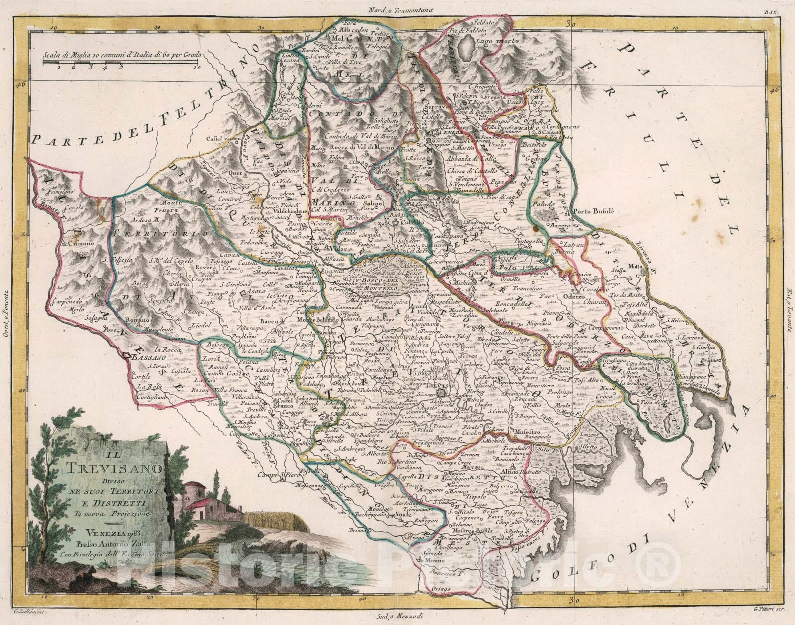 Historic Map : Il Trevisano, 1783, Vintage Wall Art