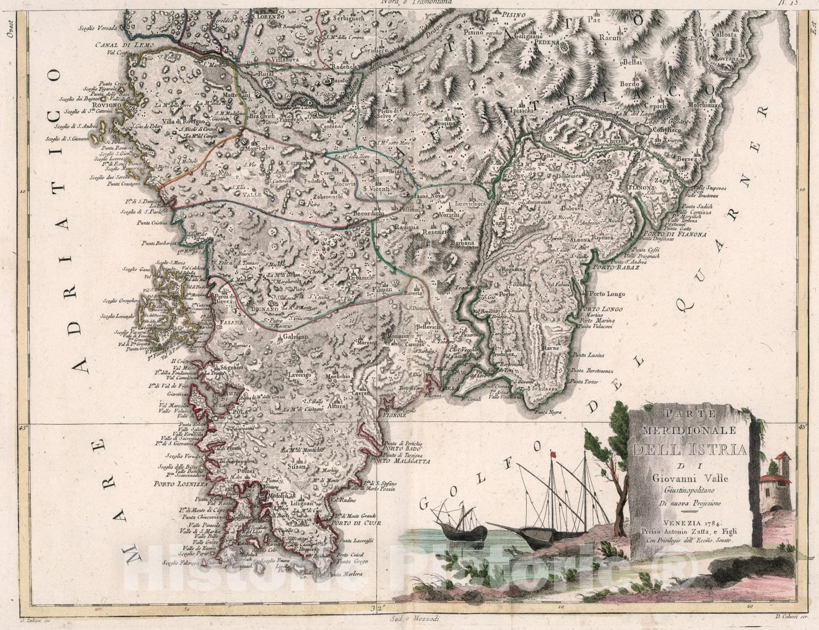 Historic Map : Parte meridionale dell Istria, 1784, Vintage Wall Art