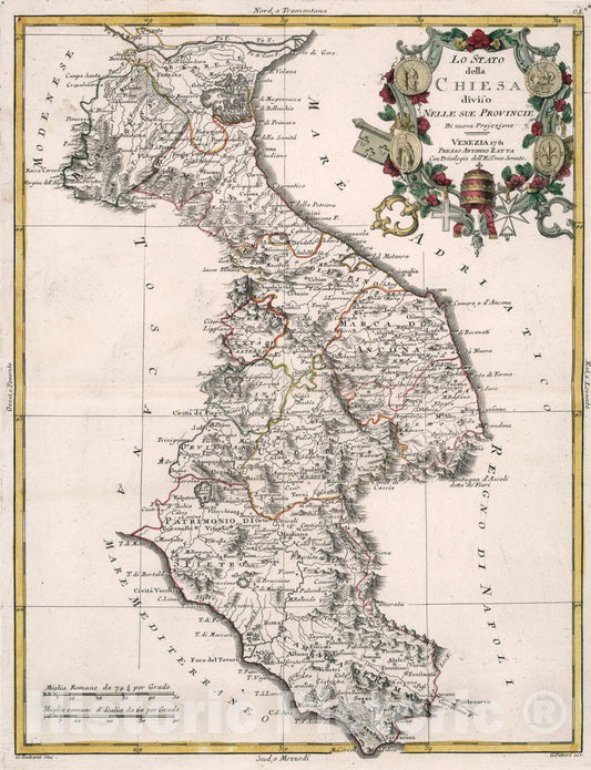 Historic Map : Lo Stato della Chiesa, 1781, Vintage Wall Art