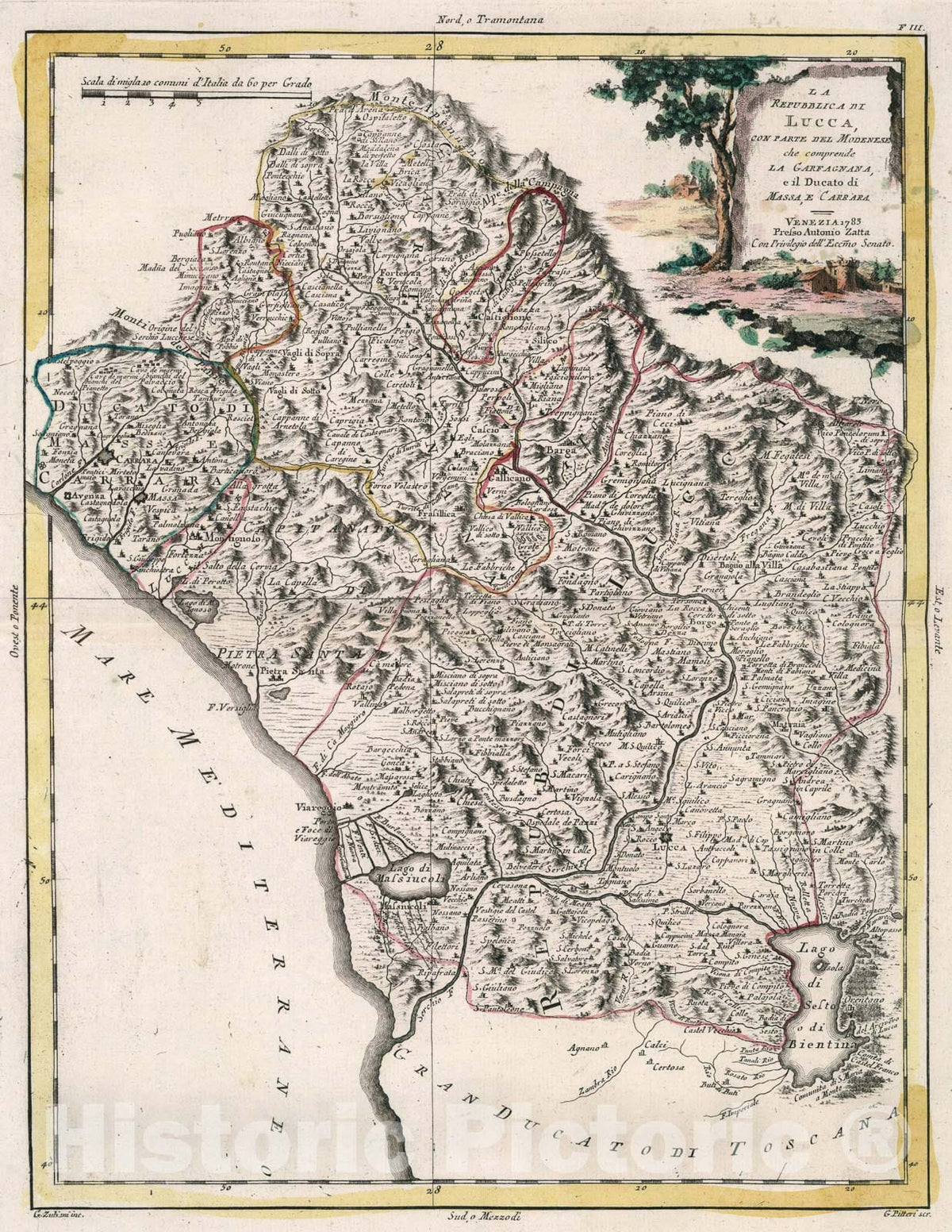 Historic Map : La Repubblica di Lucca, 1783, Vintage Wall Art