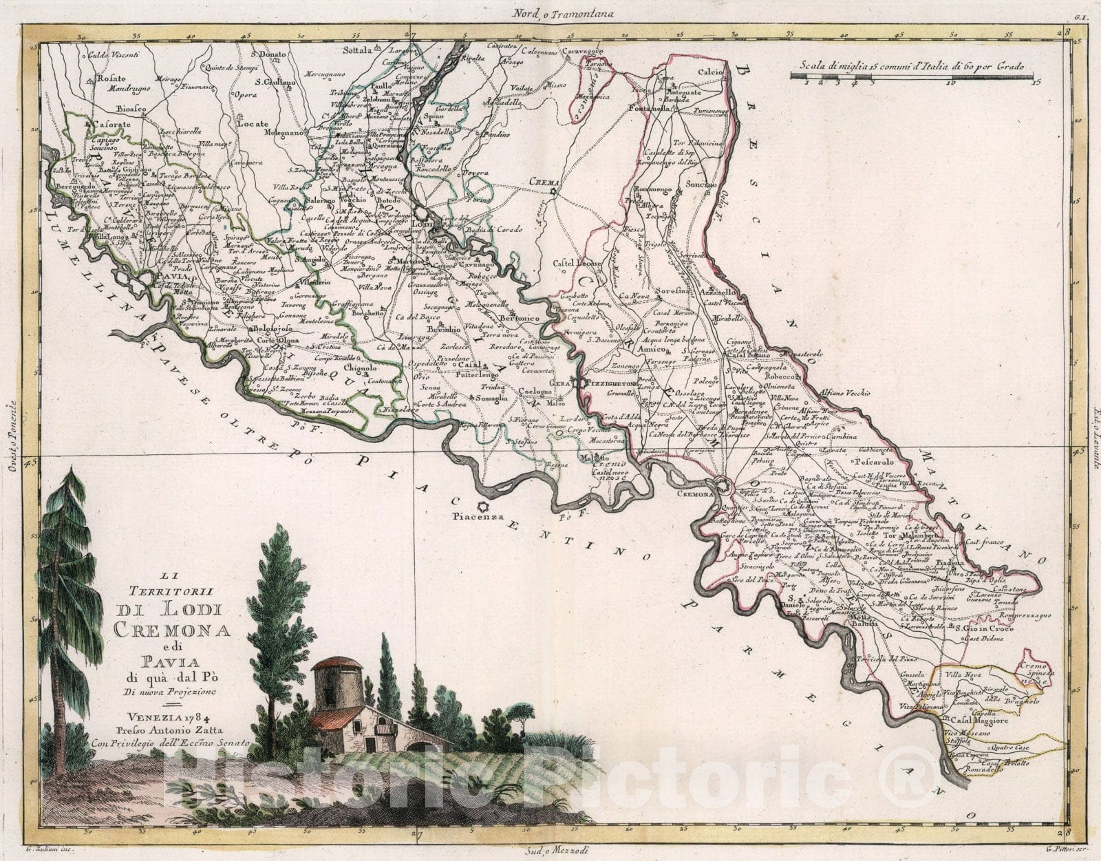Historic Map : Li Territorii di Lodi Cremona, 1784, Vintage Wall Art