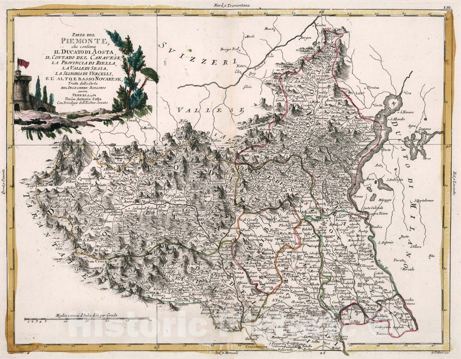 Historic Map : Parte del Piemonte, che contiene il Ducato di Aosta, 1782, Vintage Wall Art