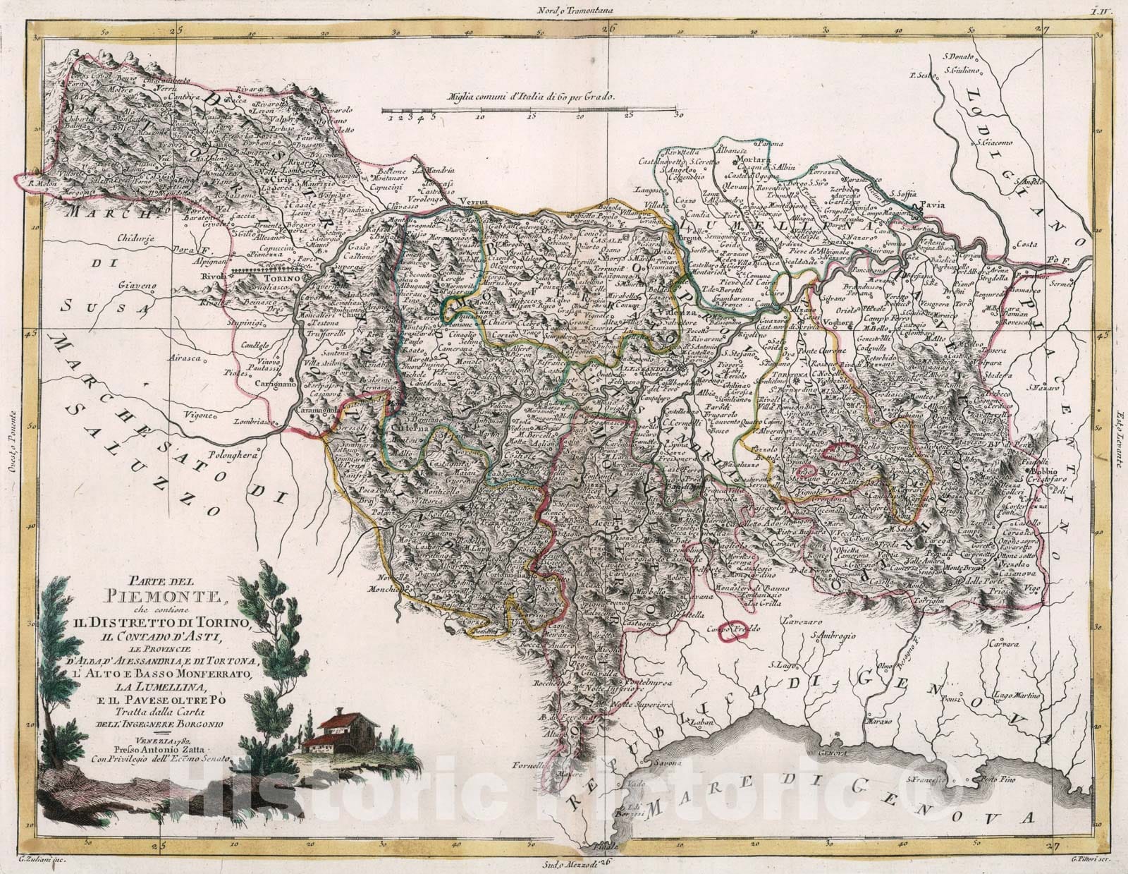 Historic Map : Parte Del Piemonte, che contiene Il Distretto Di Torino, 1782, Vintage Wall Art