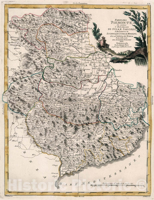 Historic Map : Parte del Piemonte, che Contiene Marchesati di Susa, 1782, Vintage Wall Art