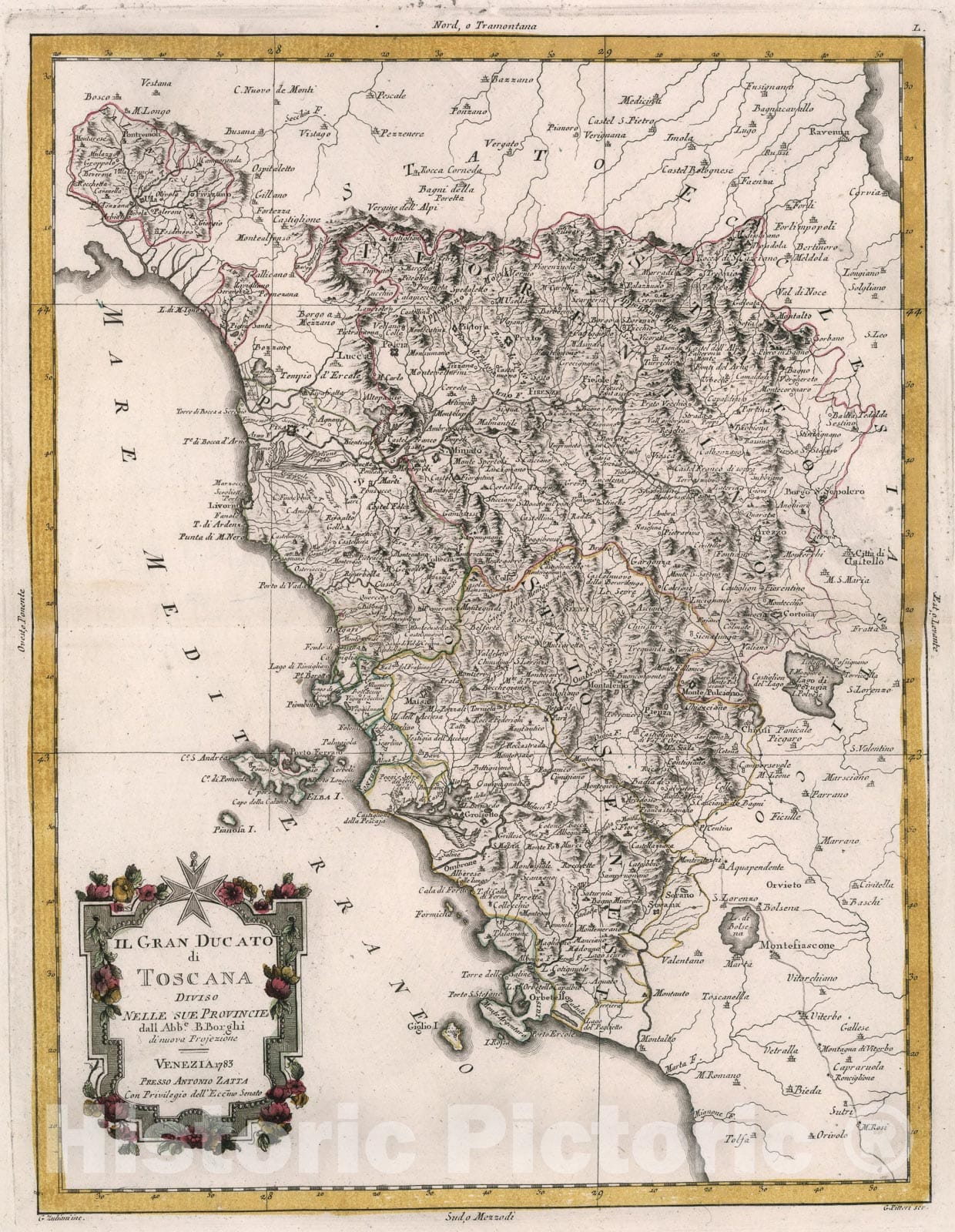 Historic Map : Il Gran Ducato di Toscana, 1783, Vintage Wall Art