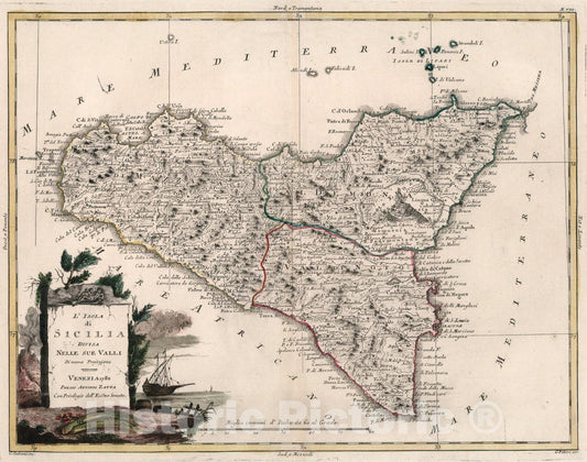 Historic Map : LIsola di Sicilia, 1782, Vintage Wall Art
