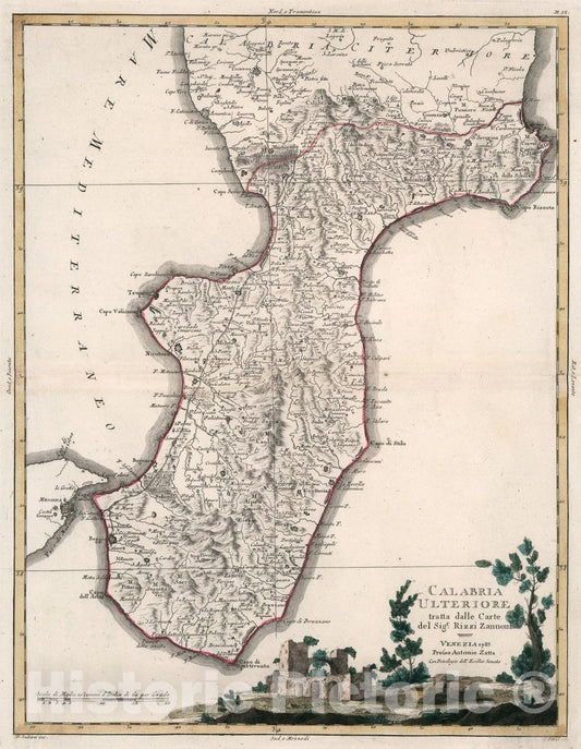 Historic Map : Calabria Ulteriore, 1783, Vintage Wall Art