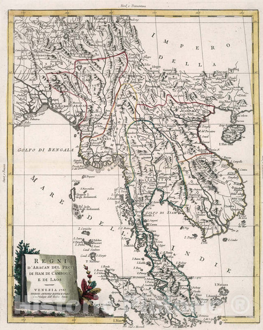 Historic Map : Regni D'Aracan Del Pegu Di Siam Di Camboge E Di Laos, 1785, 1785, , Vintage Wall Art