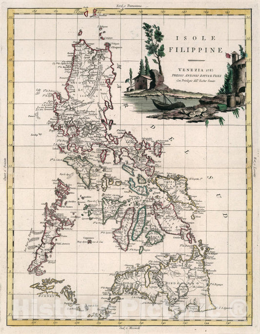Historic Map : Isole Filippine, 1785, Vintage Wall Art
