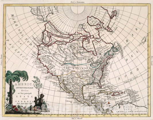 Historic Map : America settentrionale, 1784, Vintage Wall Art