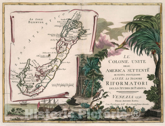 Historic Map : Title Page: Le Colonie Unite dell America Settentrle. Le isole Bermude, 1778, Vintage Wall Art