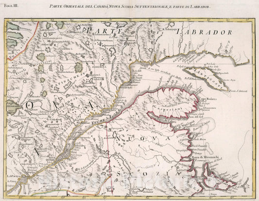 Historic Map : Parte Orientale del Canada, Nuova Scozia Settentrionale, e Parte di Labrador. Fogl. III, 1778, Vintage Wall Art