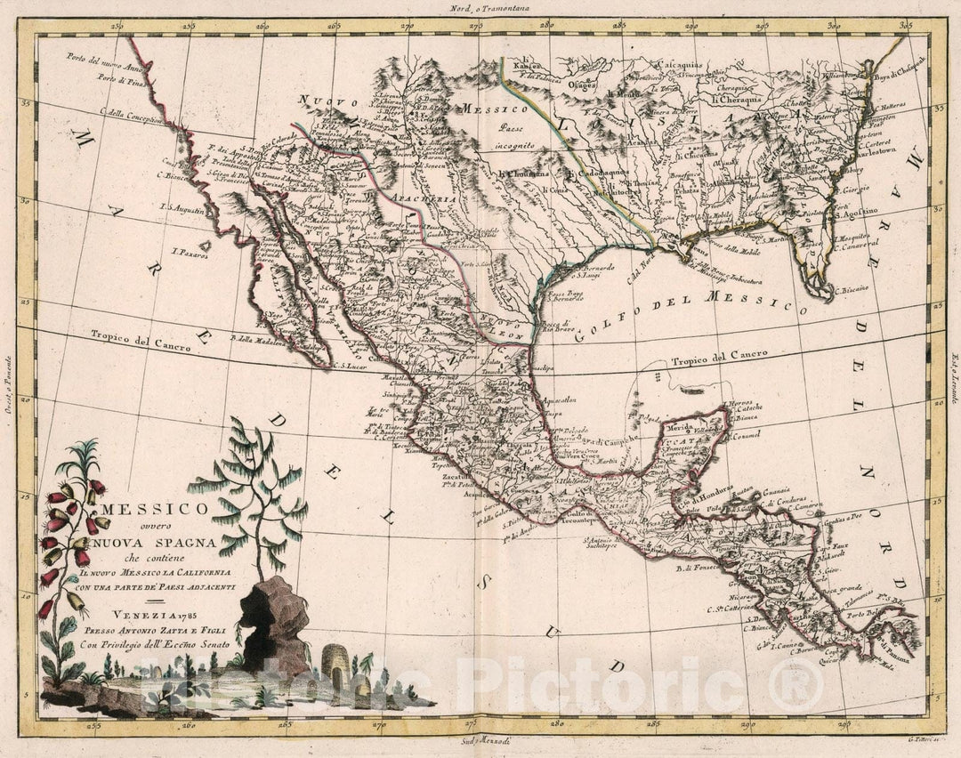 Historic Map : Messico ovvero Nuova Spagna, 1785, Vintage Wall Art