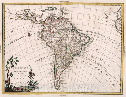 Historic Map : America Meridionale, 1784, Vintage Wall Art