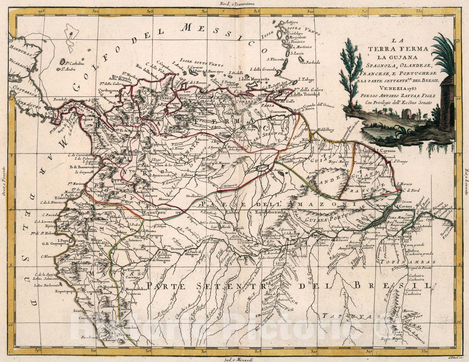 Historic Map : La terra ferma la Gujana Spagnola, 1785, Vintage Wall Art