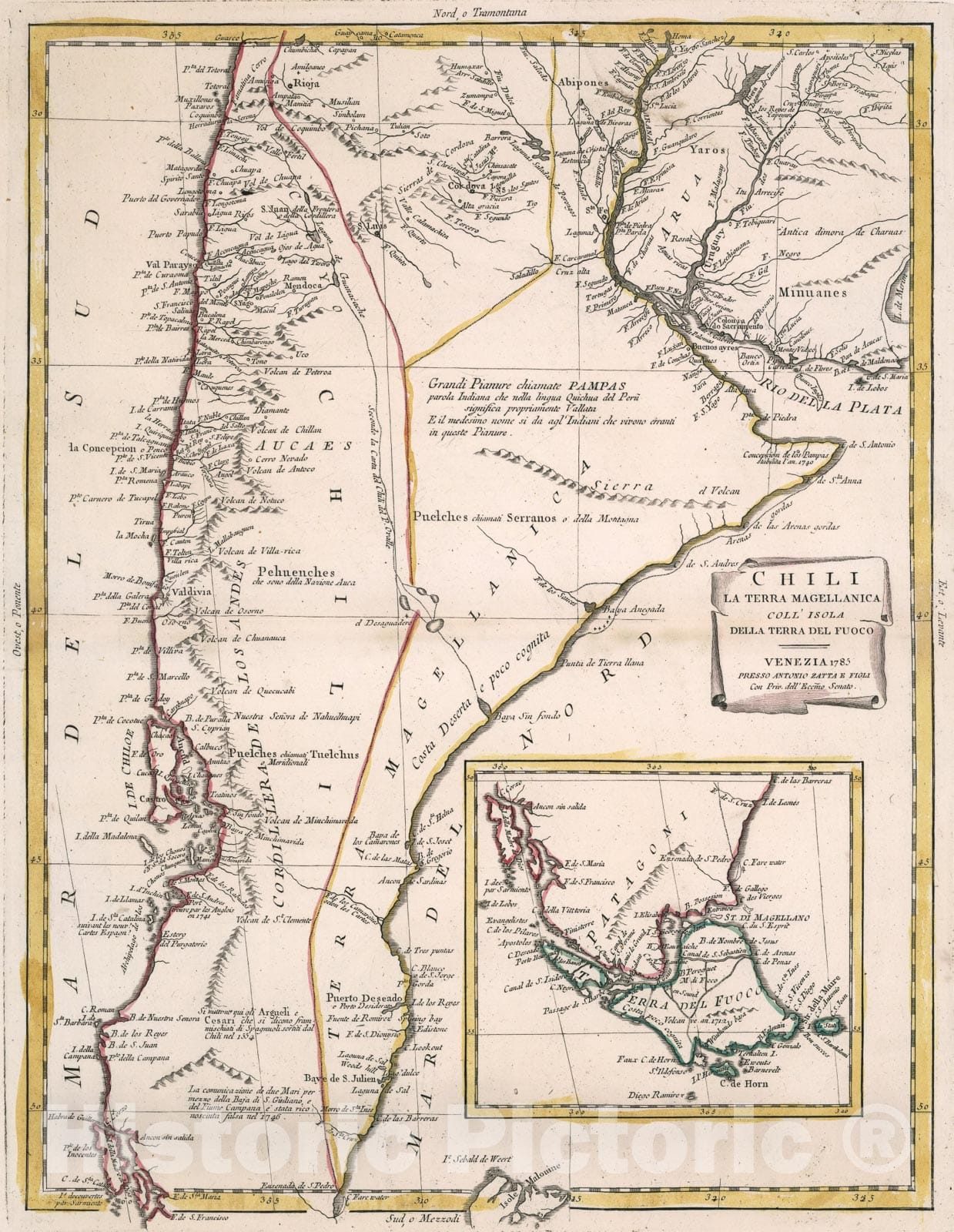 Historic Map : Chili, La Terra Magellanica Coll Isola Della Terra Del Fuoco, 1785, Vintage Wall Art