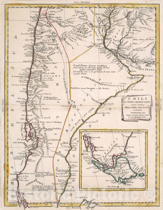Historic Map : Chili, La Terra Magellanica Coll Isola Della Terra Del Fuoco, 1785, Vintage Wall Art