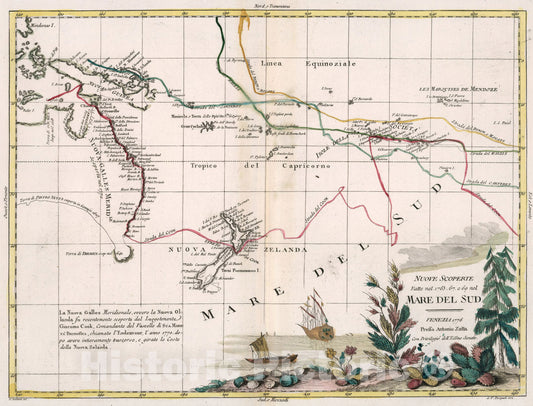 Historic Map : Nuove scoperte fatte nel 1765.67. e sixty-nine nel Mare del Sud, 1776, Vintage Wall Art