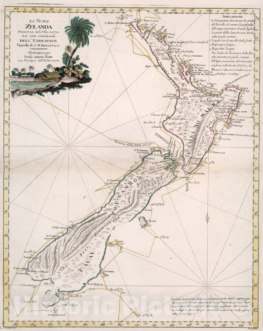 Historic Map : La Nuova Zelanda, 1778, Vintage Wall Art