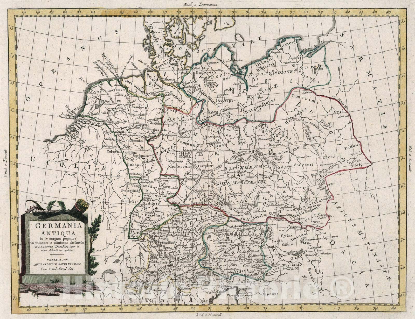 Historic Map : Germania antiqua, 1785, Vintage Wall Art