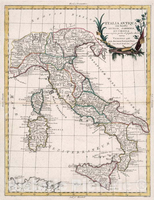 Historic Map : Italia antiqua, 1785, Vintage Wall Art