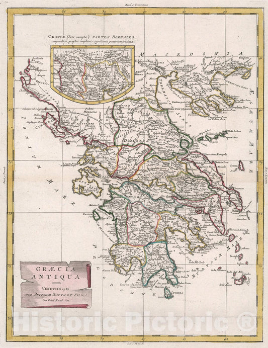 Historic Map : Graecia Antiqua, 1785, Vintage Wall Art