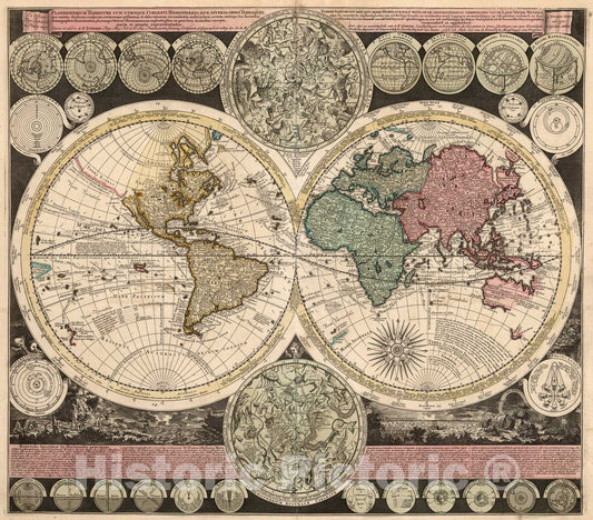 Historic Map : Planisphaerium Terrestre cum utroque Coelesti Hemisphaerio, sive Diversa Orbis Terraquei, 1700, Adam Friedrich Zurner, Vintage Wall Art