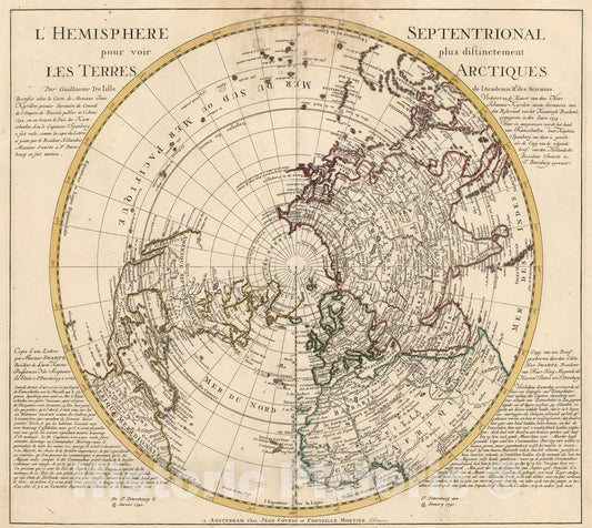 Historic Map : L Hemisphere Septentrional pour voir plus distinctement les Terres Arctiques, 1740, Vintage Wall Art