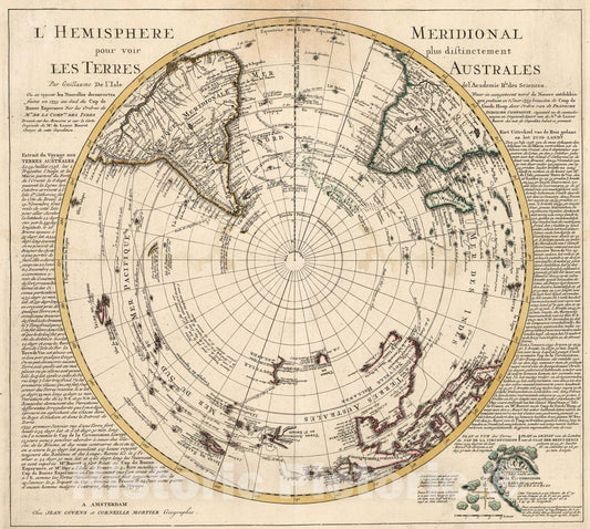 Historic Map : L Hemisphere meridional pour voir plus distinctement les Terres Arctiques, 1740, Vintage Wall Art