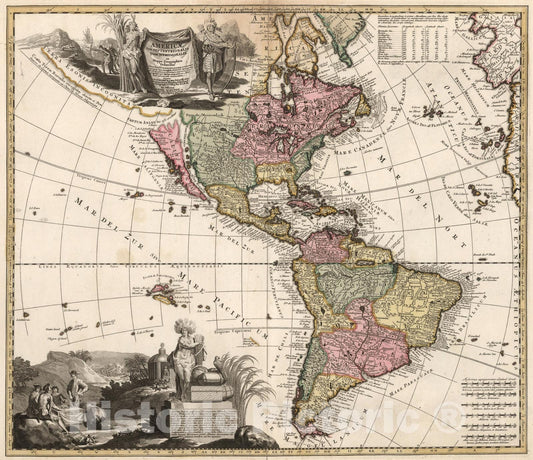 Historic Map : Americae Tam Septentrionalis Quam Meridionalis in Mappa Geographica Deliniatio, (California as an island), 1709, Adam Friedrich Zurner, Vintage Wall Art