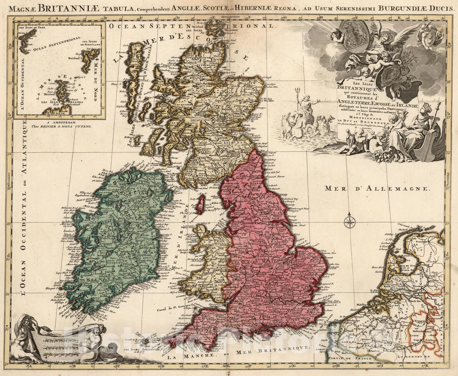 Historic Map - Les Isles Britanniques qui contiennent les Royaumes, d'Angl :: British Isles, embellished with a large cartouche and coat of arms, 1792 - Vintage Wall Art