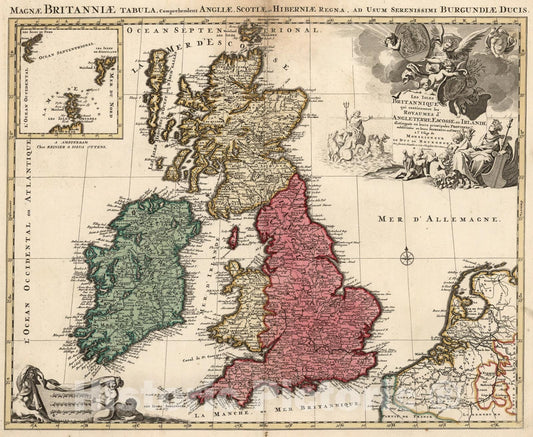 Historic Map - Les Isles Britanniques qui contiennent les Royaumes, d'Angl :: British Isles, embellished with a large cartouche and coat of arms, 1792 - Vintage Wall Art