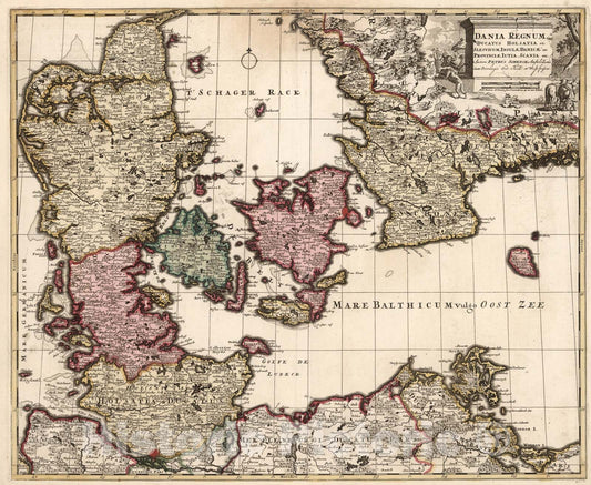 Historic Map - Dania Regnum, Ducatus Holsatia et Slesvicum Insulae Danicae et Provinciae Iutia Scania et, 1706, Peter Schenk v2