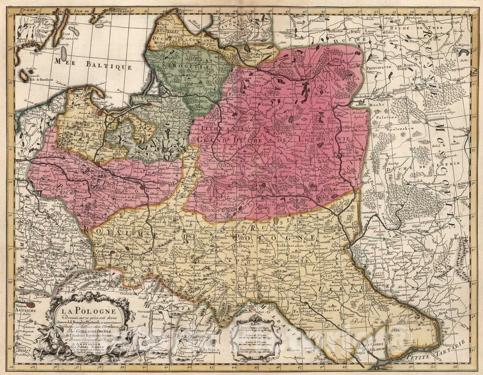 Historic Map : La Pologne, 1734, Vintage Wall Art