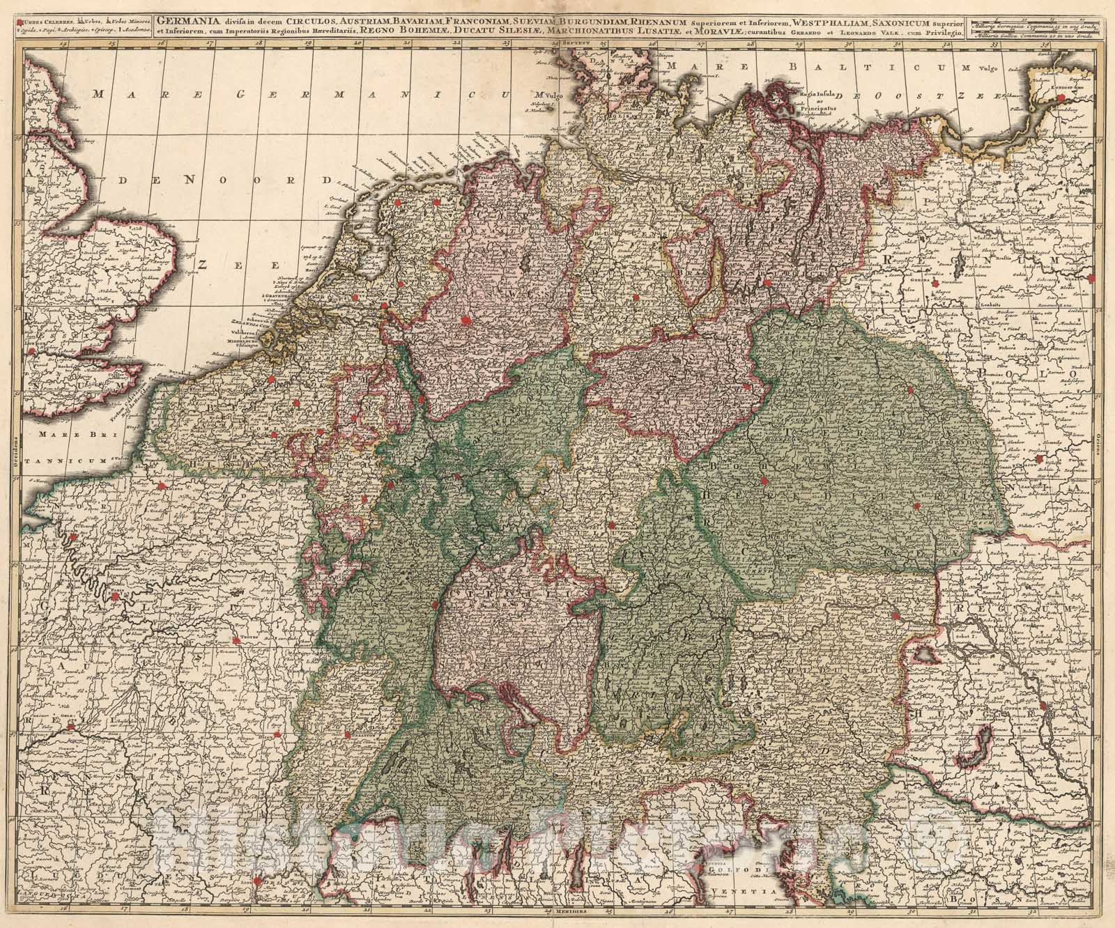 Historic Map : Germania divisa in decem circulos, 1740, Vintage Wall Art