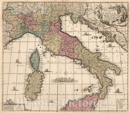 Historic Map : Novissima et accuratissima totius Italiae, 1740, Vintage Wall Art